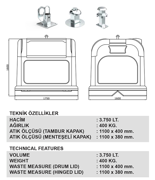 3750 LT Yerüstü Çöp Konteyneri