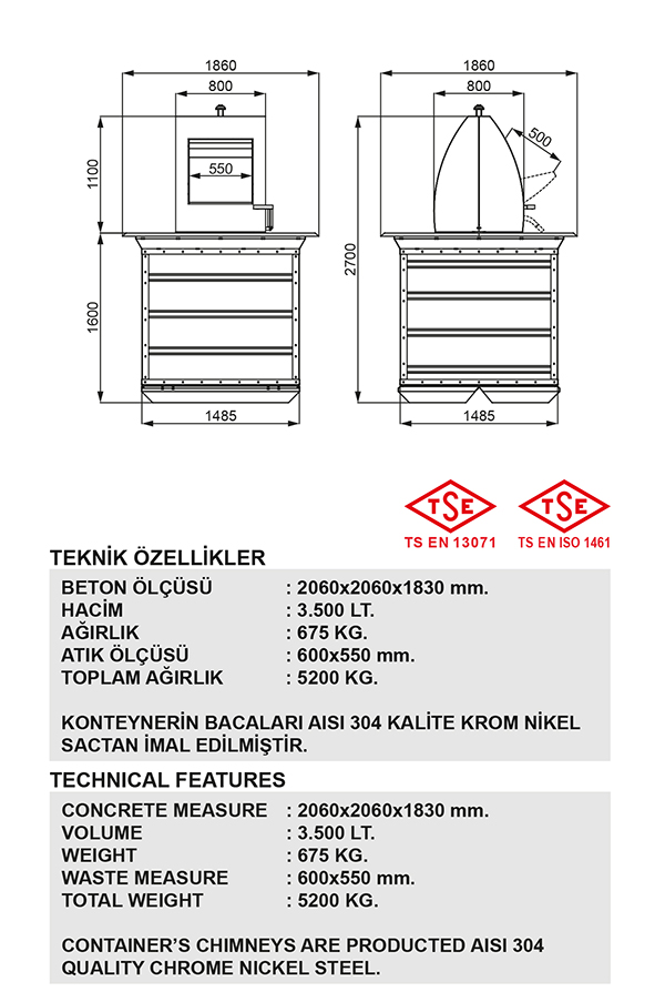 3500 LT Yeraltı Çöp Konteyneri