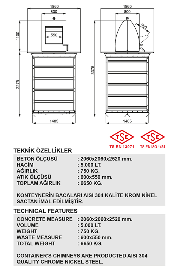5000 LT Yeraltı Çöp Konteyneri